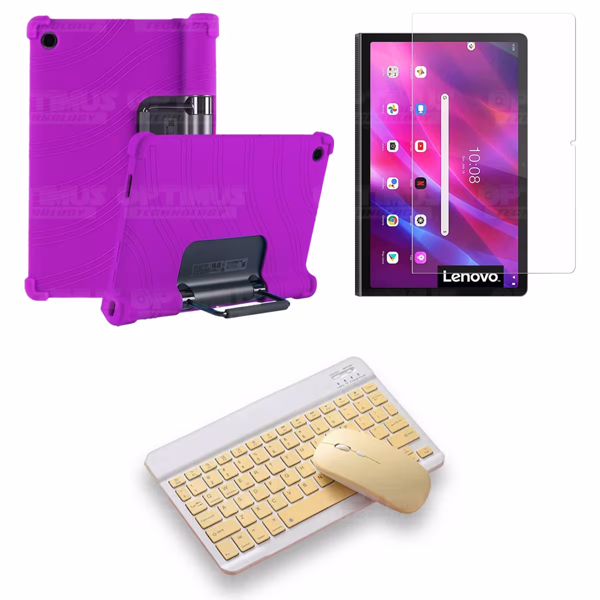 Kit Vidrio templado + Estuche Protector Goma + Teclado y Mouse Bluetooth para Tablet Lenovo Yoga Tab 11 2021 YT-J706F