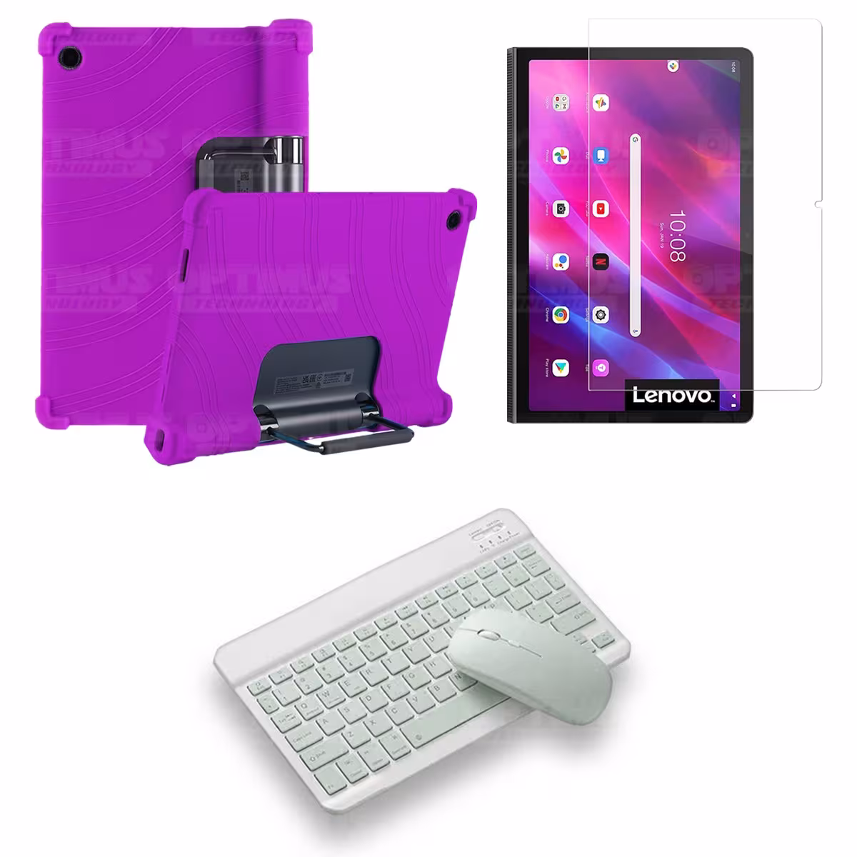 Kit Vidrio templado + Estuche Protector Goma + Teclado y Mouse Bluetooth para Tablet Lenovo Yoga Tab 11 2021 YT-J706F