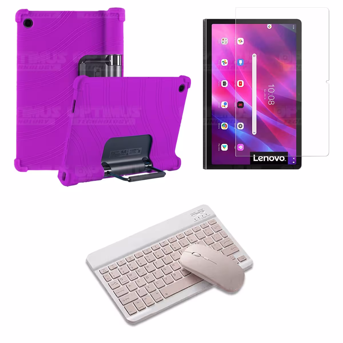 Kit Vidrio templado + Estuche Protector Goma + Teclado y Mouse Bluetooth para Tablet Lenovo Yoga Tab 11 2021 YT-J706F