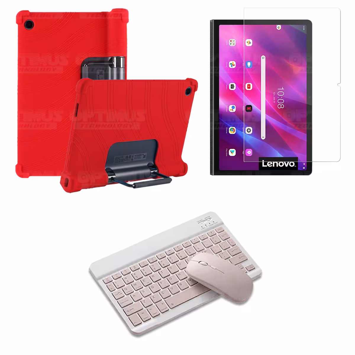 Kit Vidrio templado + Estuche Protector Goma + Teclado y Mouse Bluetooth para Tablet Lenovo Yoga Tab 11 2021 YT-J706F