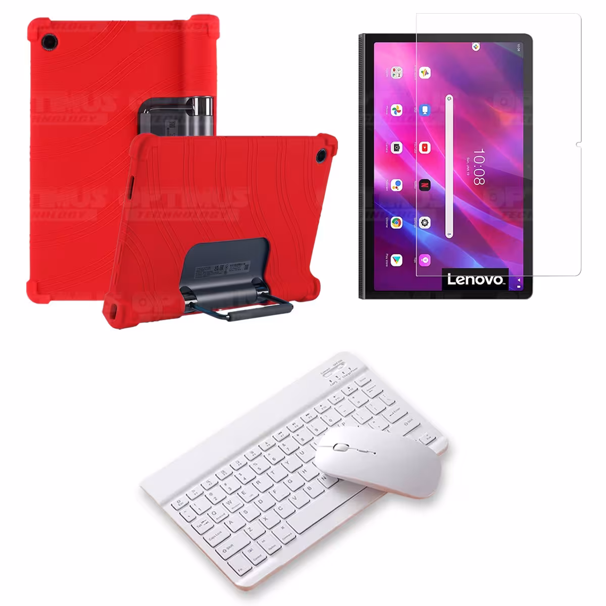 Kit Vidrio templado + Estuche Protector Goma + Teclado y Mouse Bluetooth para Tablet Lenovo Yoga Tab 11 2021 YT-J706F
