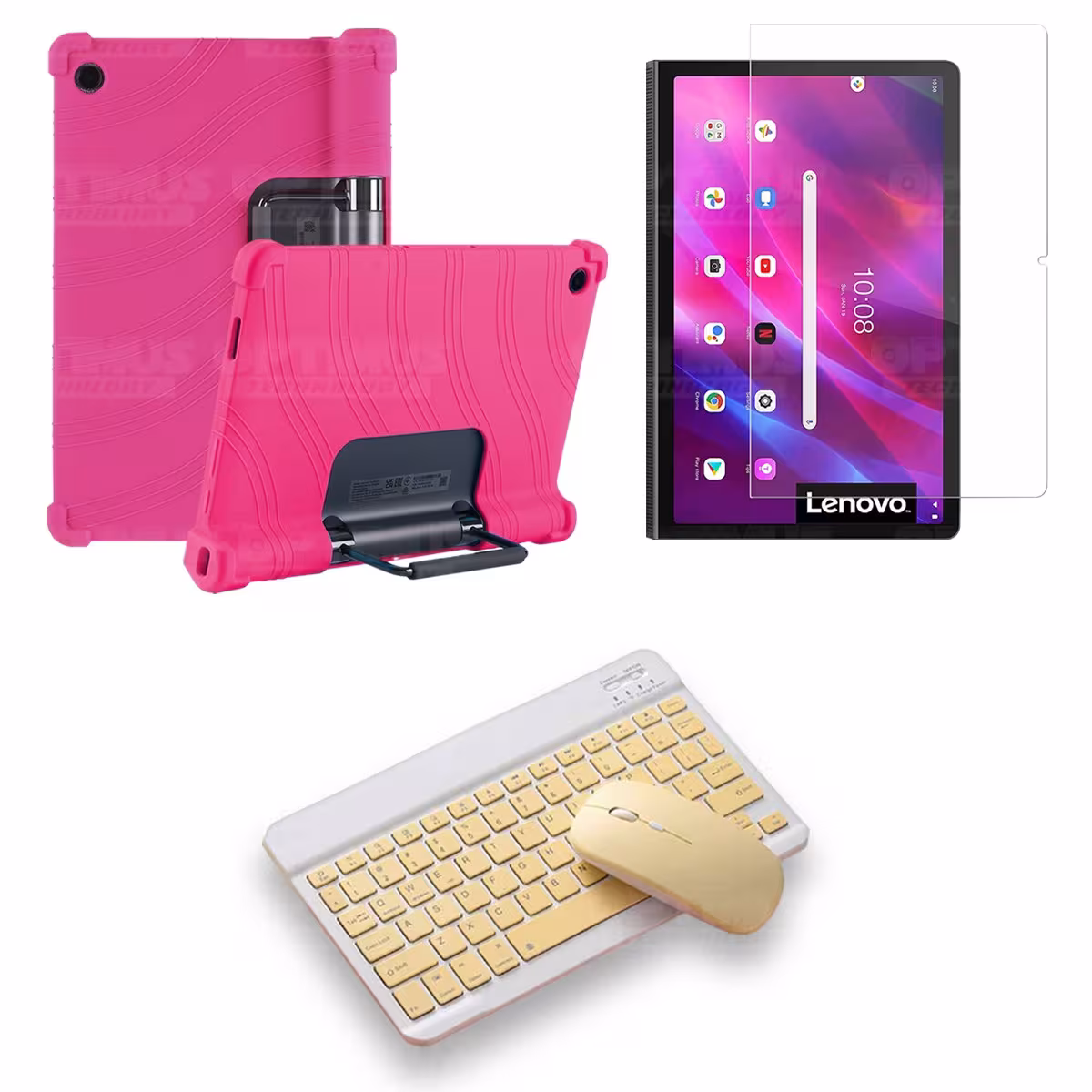Kit Vidrio templado + Estuche Protector Goma + Teclado y Mouse Bluetooth para Tablet Lenovo Yoga Tab 11 2021 YT-J706F