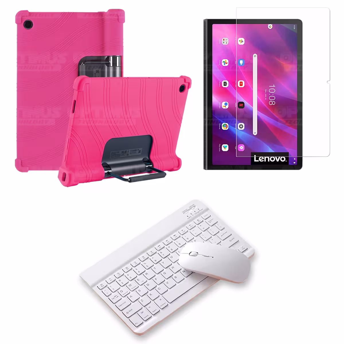 Kit Vidrio templado + Estuche Protector Goma + Teclado y Mouse Bluetooth para Tablet Lenovo Yoga Tab 11 2021 YT-J706F
