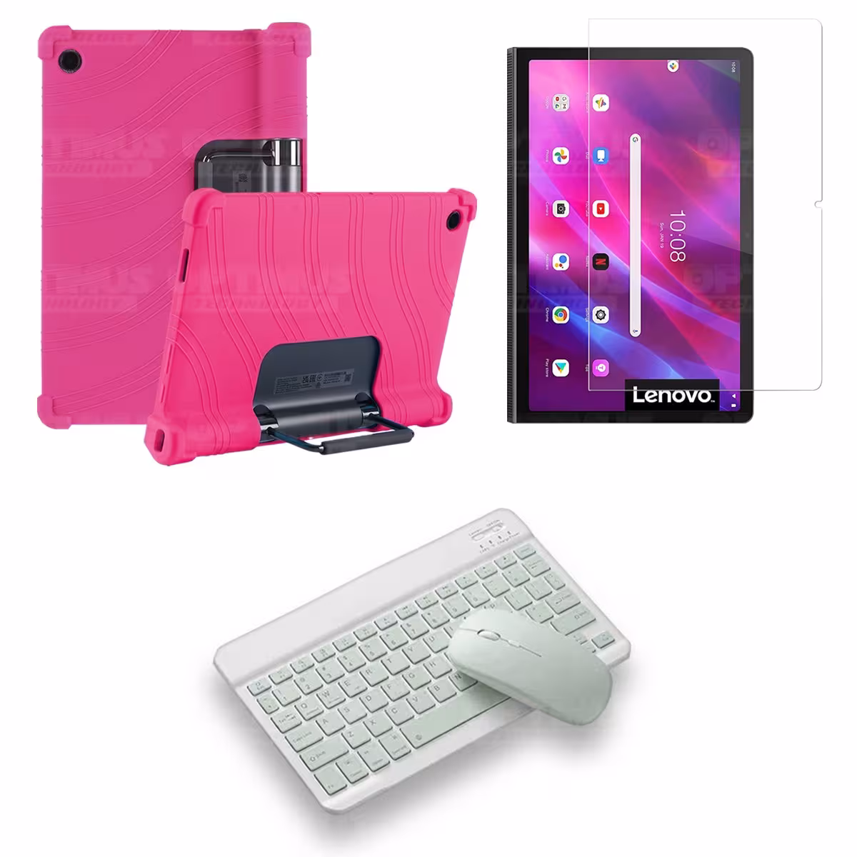 Kit Vidrio templado + Estuche Protector Goma + Teclado y Mouse Bluetooth para Tablet Lenovo Yoga Tab 11 2021 YT-J706F