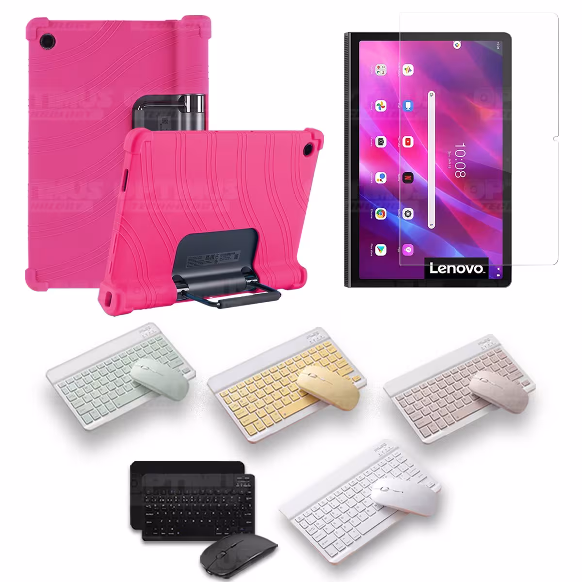 Kit Vidrio templado + Estuche Protector Goma + Teclado y Mouse Bluetooth para Tablet Lenovo Yoga Tab 11 2021 YT-J706F