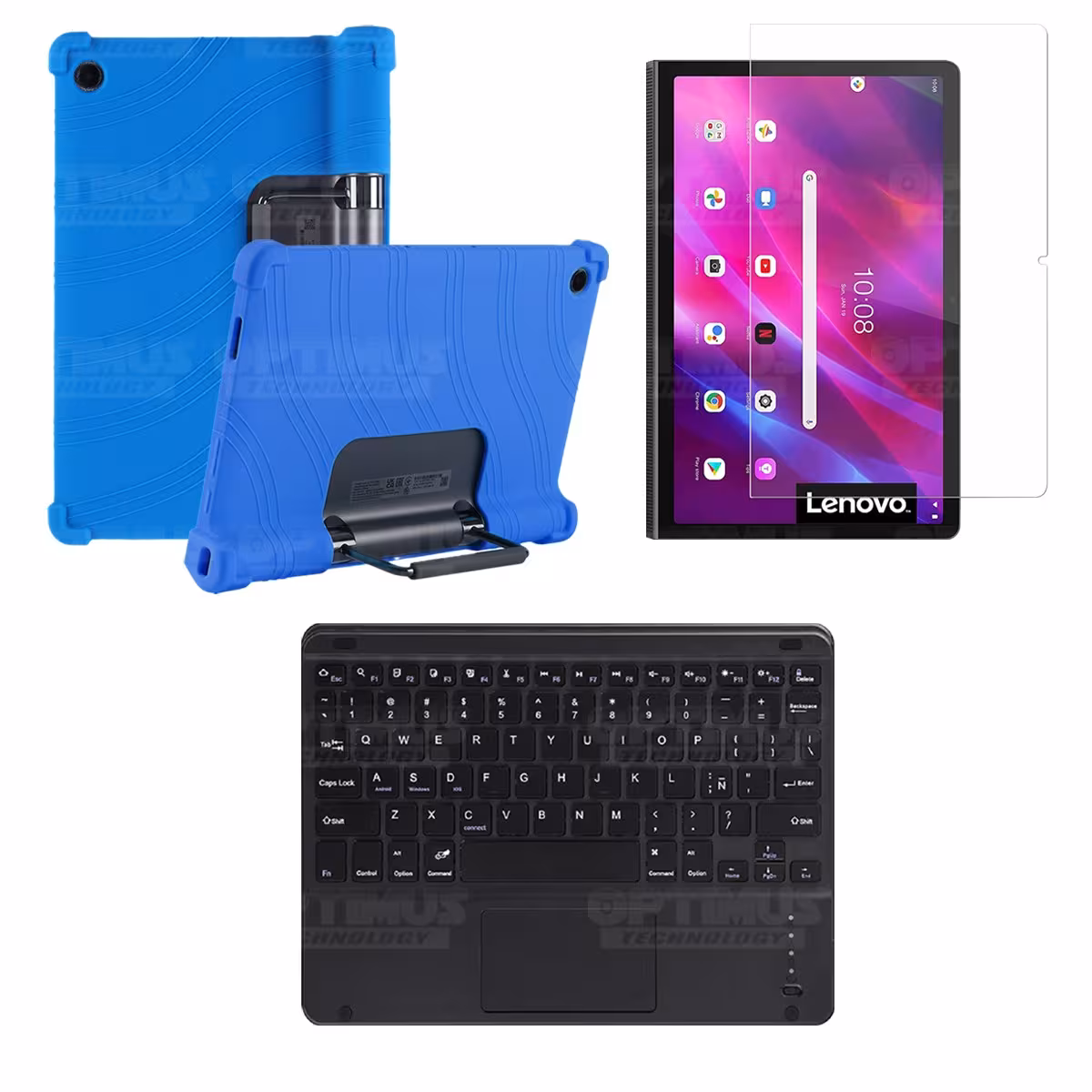 Kit Vidrio templado + Estuche Protector + Teclado con Mouse Touchpad Bluetooth Tablet Lenovo Yoga Tab 11 2021 YT-J706F