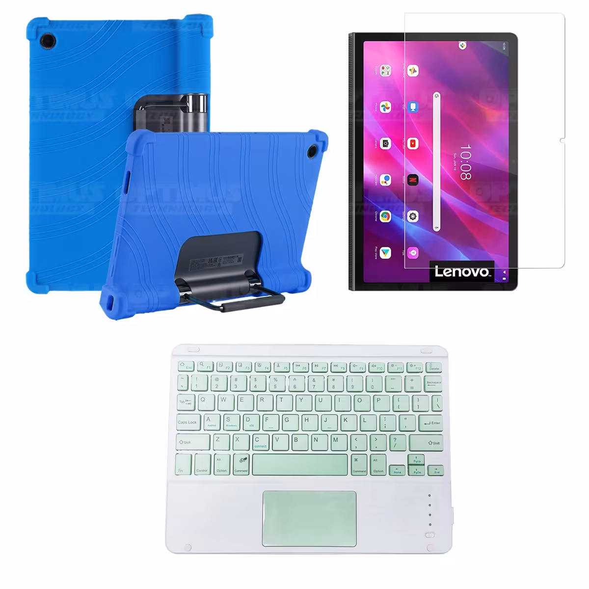 Kit Vidrio templado + Estuche Protector + Teclado con Mouse Touchpad Bluetooth Tablet Lenovo Yoga Tab 11 2021 YT-J706F