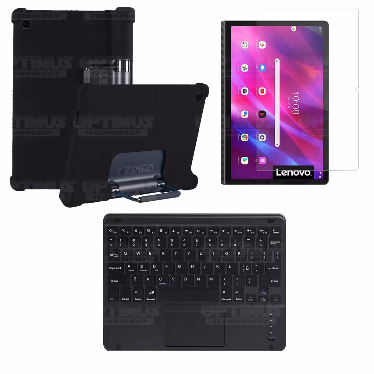Kit Vidrio templado + Estuche Protector + Teclado con Mouse Touchpad Bluetooth Tablet Lenovo Yoga Tab 11 2021 YT-J706F
