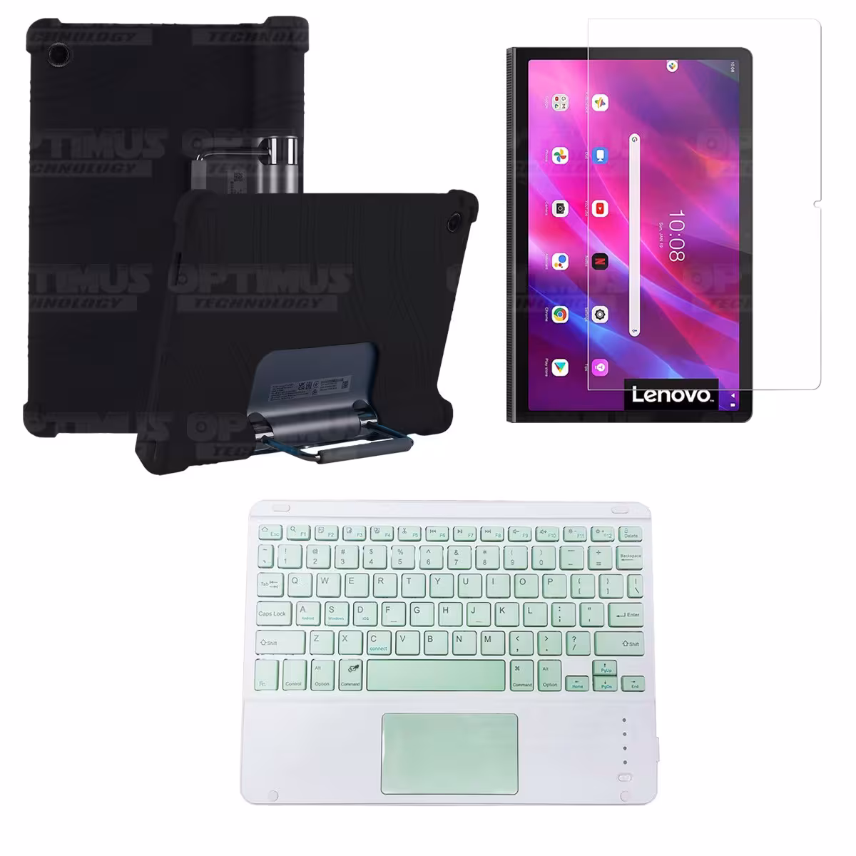 Kit Vidrio templado + Estuche Protector + Teclado con Mouse Touchpad Bluetooth Tablet Lenovo Yoga Tab 11 2021 YT-J706F