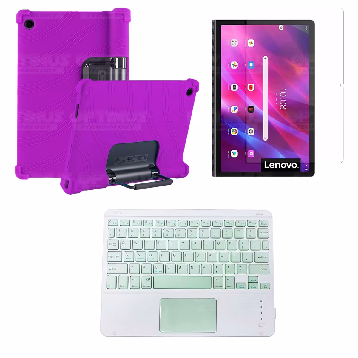 Kit Vidrio templado + Estuche Protector + Teclado con Mouse Touchpad Bluetooth Tablet Lenovo Yoga Tab 11 2021 YT-J706F
