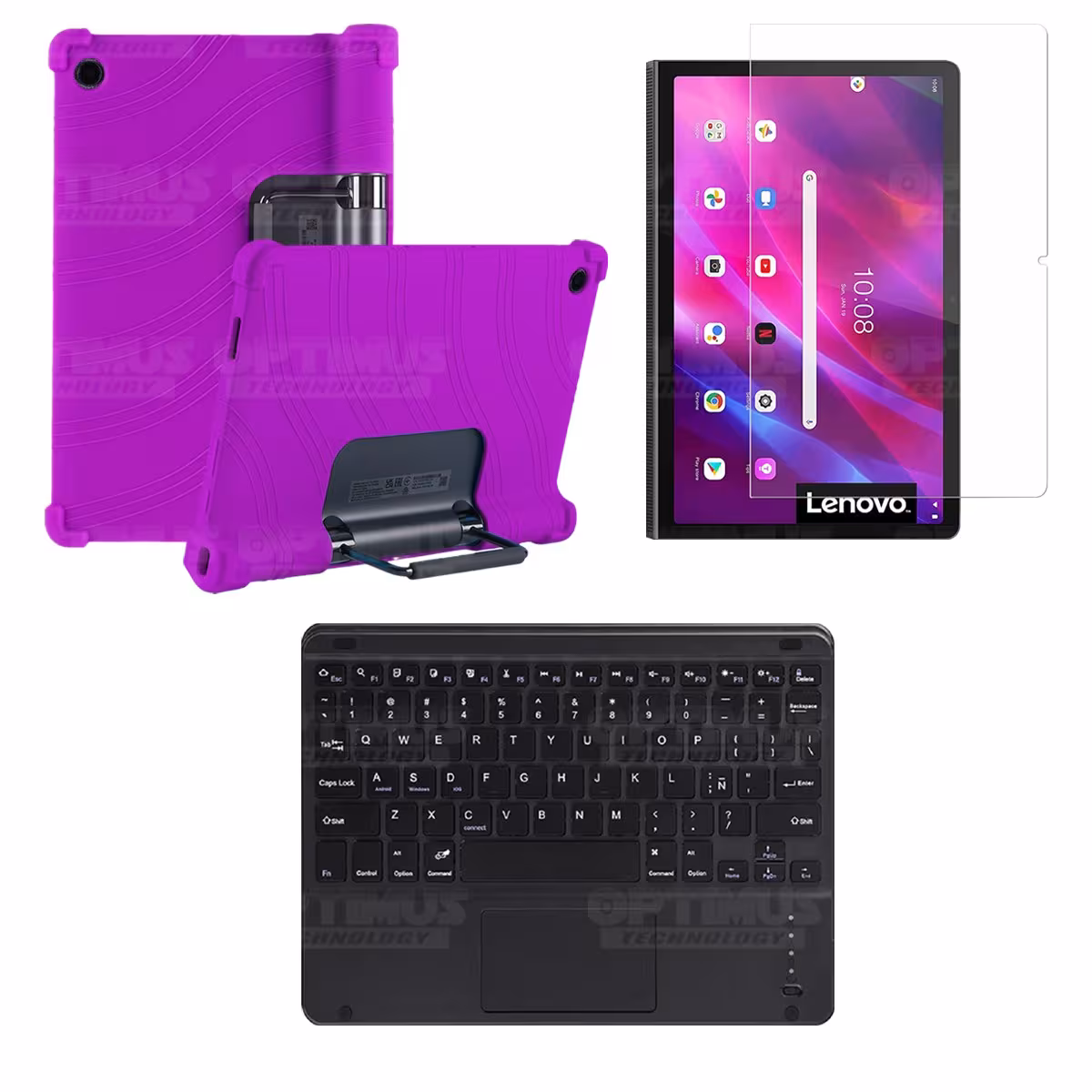 Kit Vidrio templado + Estuche Protector + Teclado con Mouse Touchpad Bluetooth Tablet Lenovo Yoga Tab 11 2021 YT-J706F