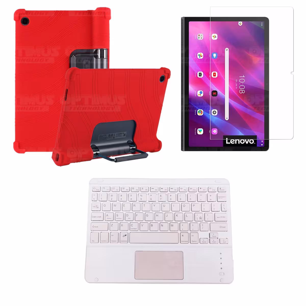 Kit Vidrio templado + Estuche Protector + Teclado con Mouse Touchpad Bluetooth Tablet Lenovo Yoga Tab 11 2021 YT-J706F
