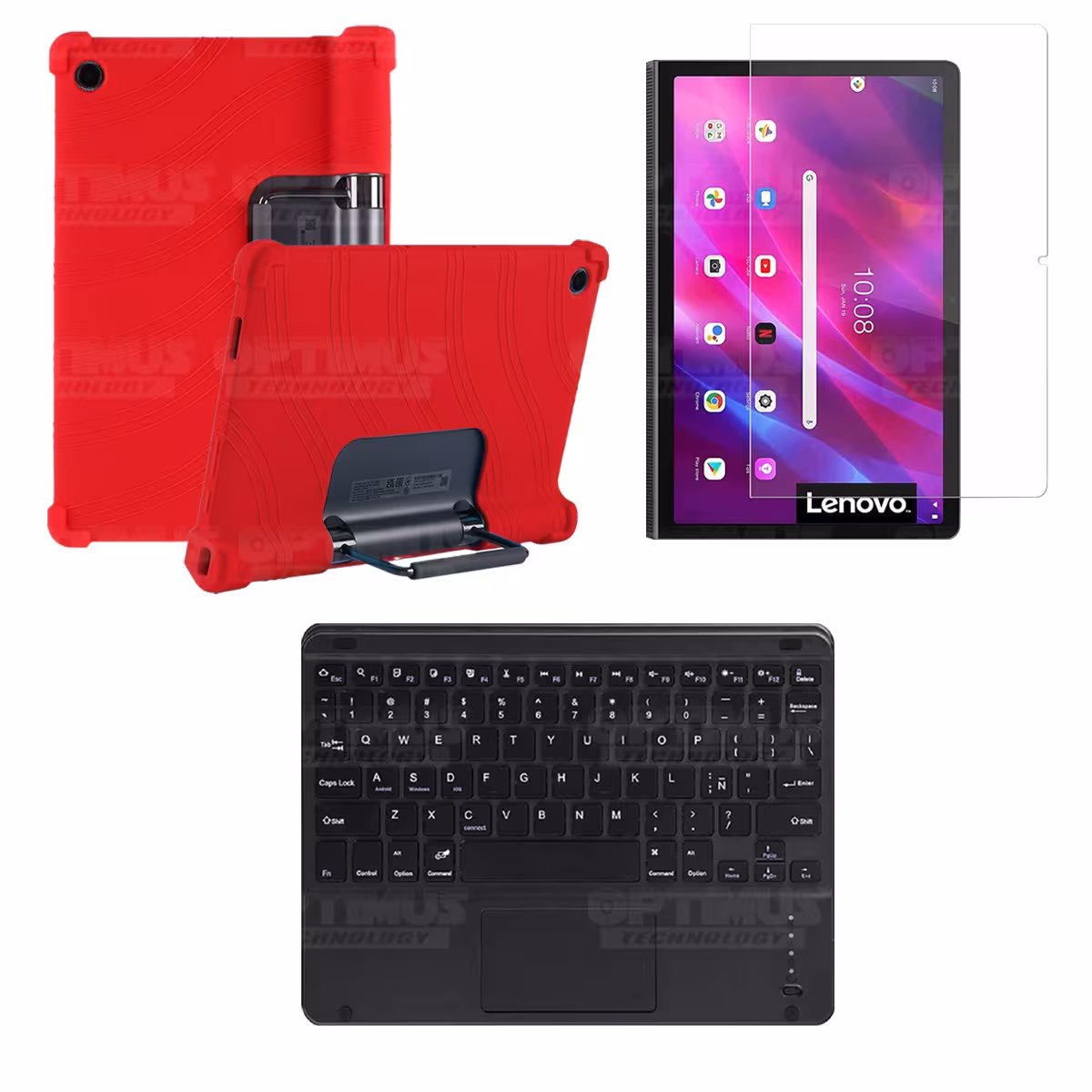 Kit Vidrio templado + Estuche Protector + Teclado con Mouse Touchpad Bluetooth Tablet Lenovo Yoga Tab 11 2021 YT-J706F