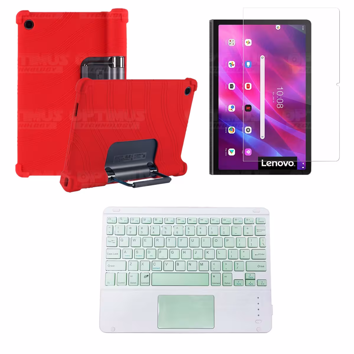 Kit Vidrio templado + Estuche Protector + Teclado con Mouse Touchpad Bluetooth Tablet Lenovo Yoga Tab 11 2021 YT-J706F