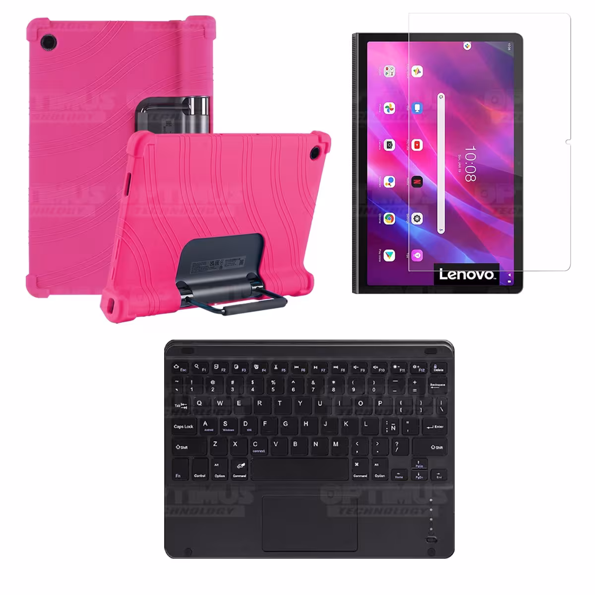Kit Vidrio templado + Estuche Protector + Teclado con Mouse Touchpad Bluetooth Tablet Lenovo Yoga Tab 11 2021 YT-J706F