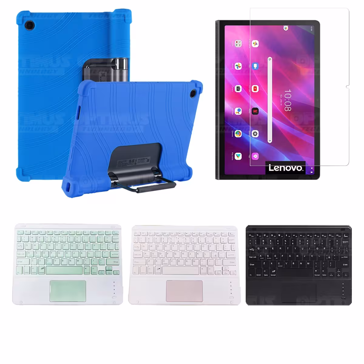 Kit Vidrio templado + Estuche Protector + Teclado con Mouse Touchpad Bluetooth Tablet Lenovo Yoga Tab 11 2021 YT-J706F