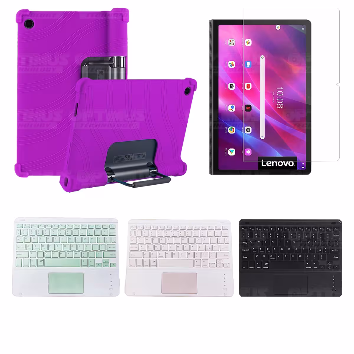 Kit Vidrio templado + Estuche Protector + Teclado con Mouse Touchpad Bluetooth Tablet Lenovo Yoga Tab 11 2021 YT-J706F