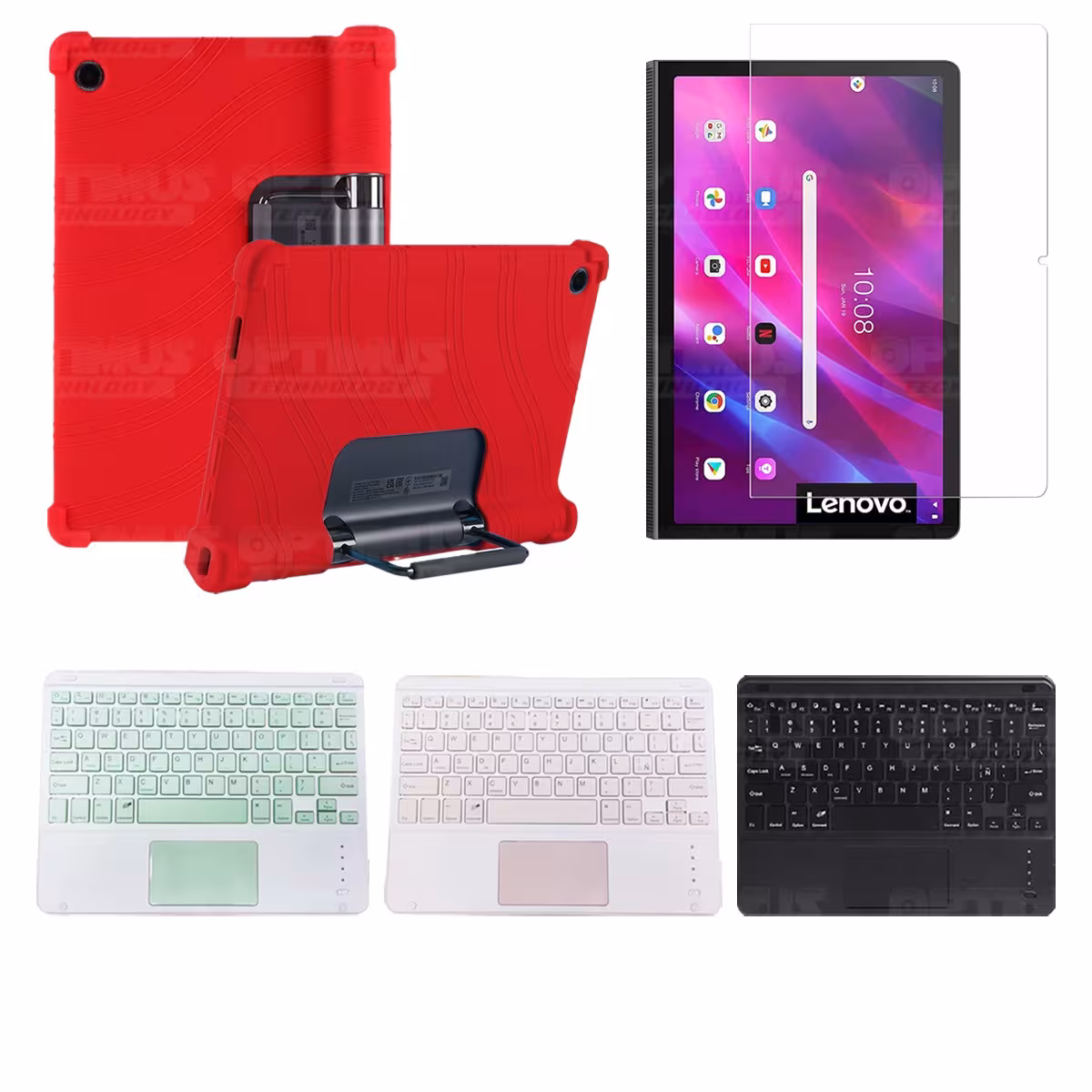 Kit Vidrio templado + Estuche Protector + Teclado con Mouse Touchpad Bluetooth Tablet Lenovo Yoga Tab 11 2021 YT-J706F