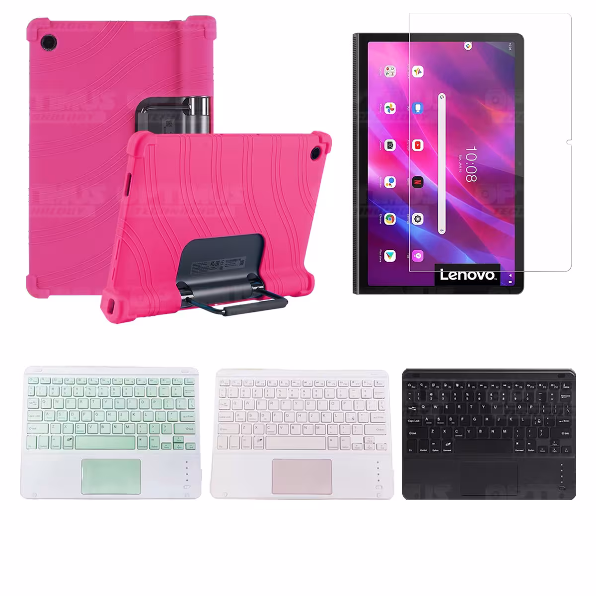 Kit Vidrio templado + Estuche Protector + Teclado con Mouse Touchpad Bluetooth Tablet Lenovo Yoga Tab 11 2021 YT-J706F