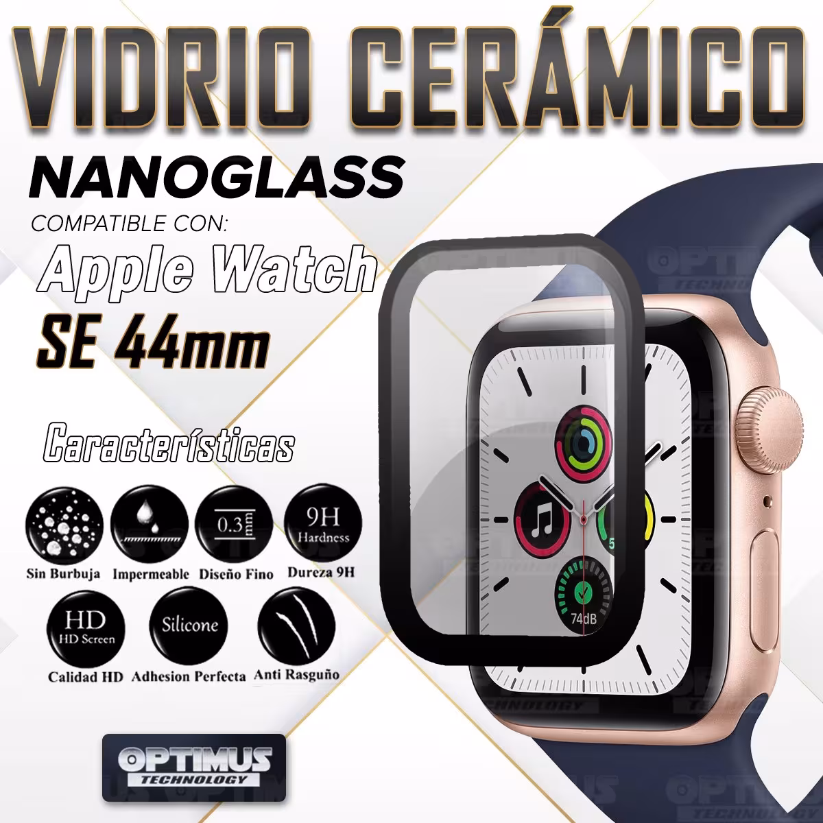 Vidrio Templado Cerámico Nanoglass Para Reloj Smartwatch Apple Watch Serie 8 SE 44mm
