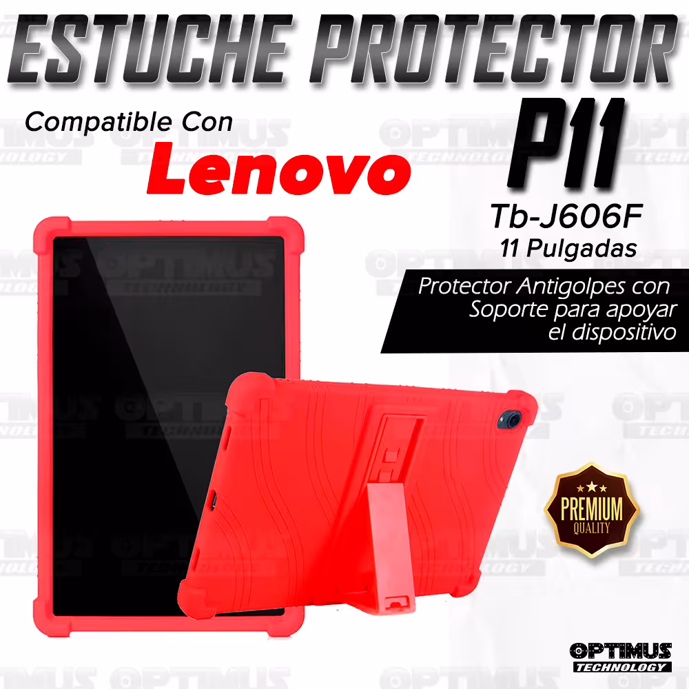 Combo Vidrio templado y Estuche Protector de goma antigolpes con soporte Tablet Lenovo P11 Tb-J606F de 11" Pulgadas