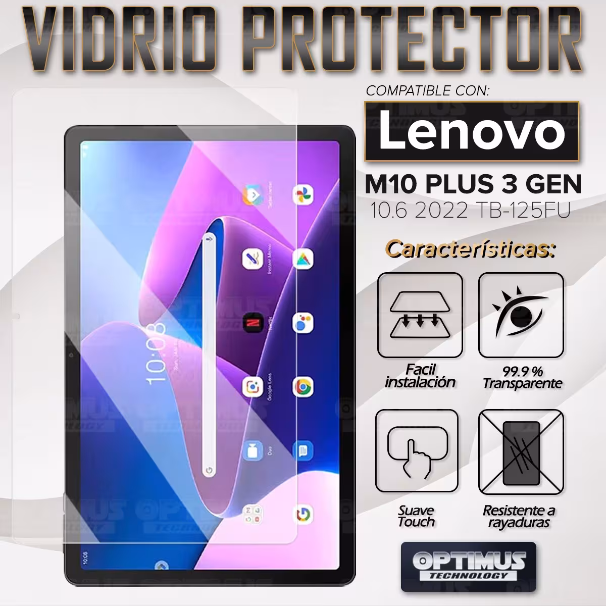 Kit Vidrio templado + Case Protector + Teclado con Mouse Touchpad Bluetooth Tablet Lenovo M10 Plus 3era Gen 10.6 2022 TB-125FU