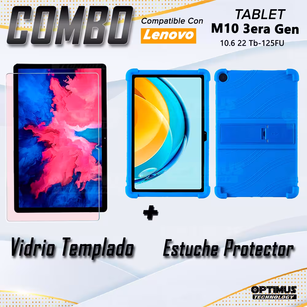 Kit Vidrio templado + Case Protector + Teclado con Mouse Touchpad Bluetooth Tablet Lenovo M10 Plus 3era Gen 10.6 2022 TB-125FU