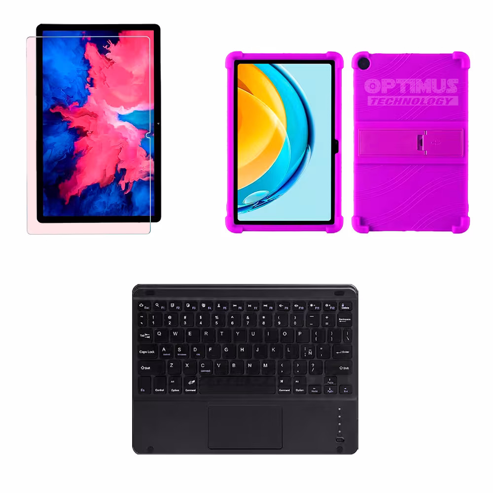 Kit Vidrio templado + Case Protector + Teclado con Mouse Touchpad Bluetooth Tablet Lenovo M10 Plus 3era Gen 10.6 2022 TB-125FU