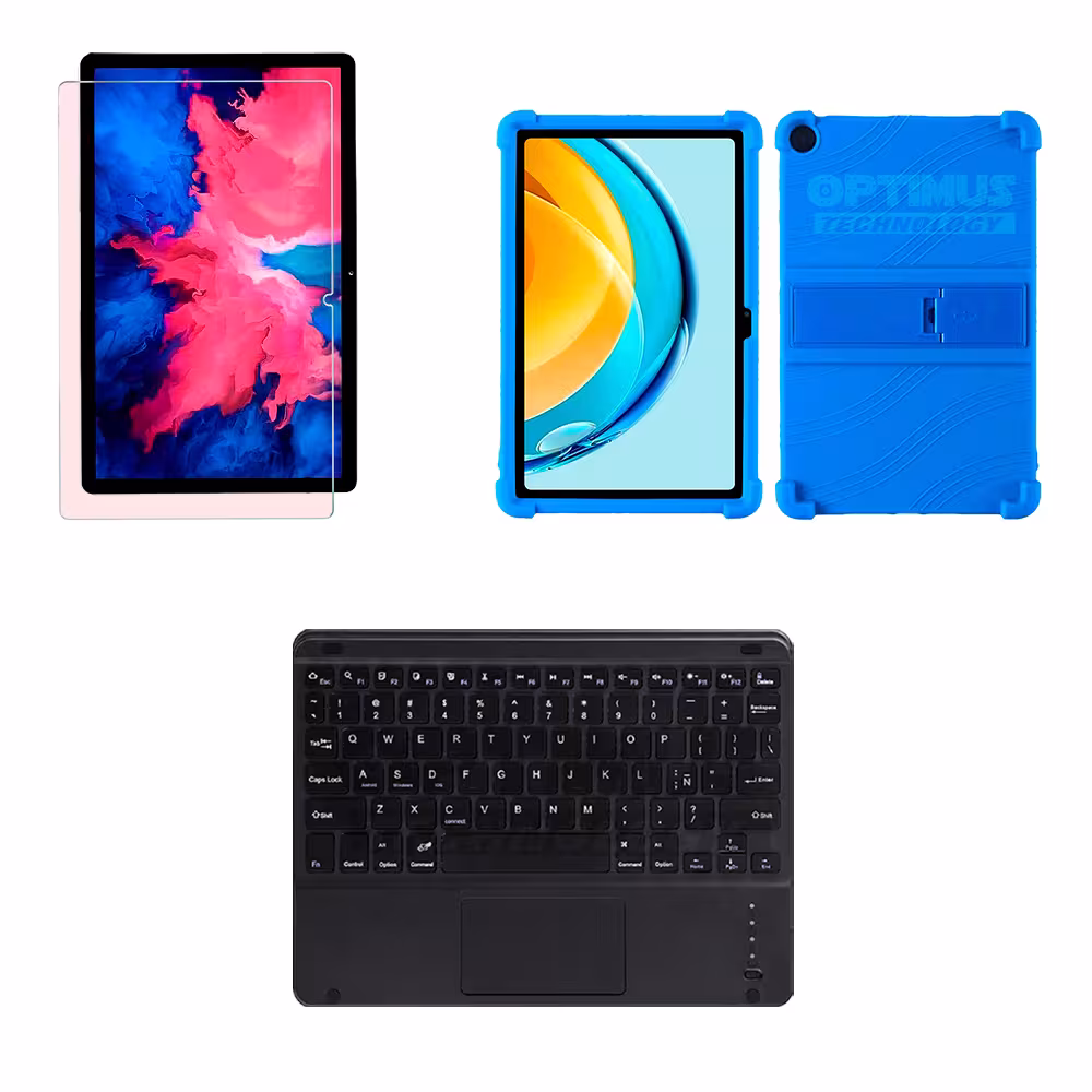 Kit Vidrio templado + Case Protector + Teclado con Mouse Touchpad Bluetooth Tablet Lenovo M10 Plus 3era Gen 10.6 2022 TB-125FU
