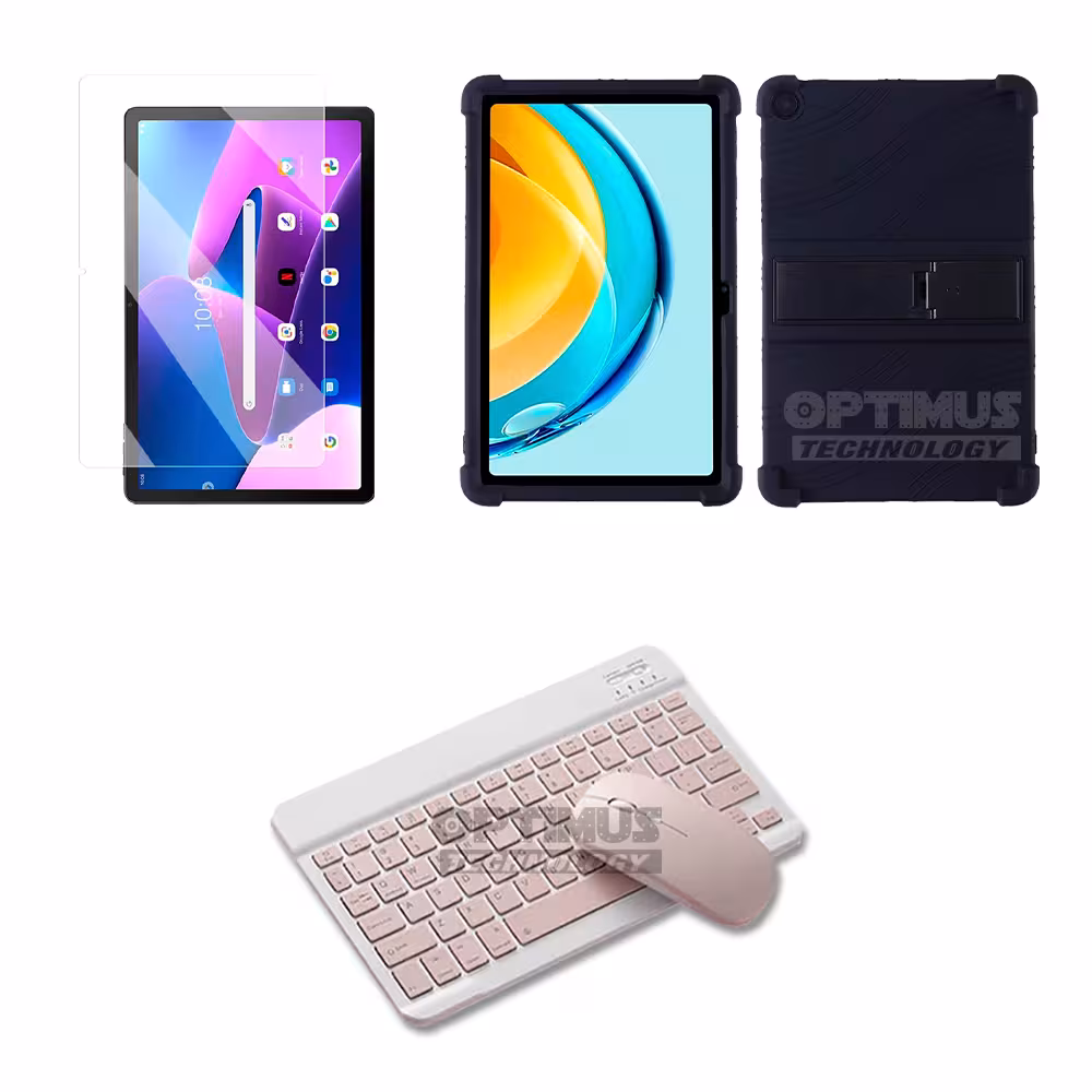 Kit Vidrio templado + Case Forro Protector + Teclado y Mouse Bluetooth para Tablet Lenovo M10 3rth gen (TB125FU) 10.6 2022