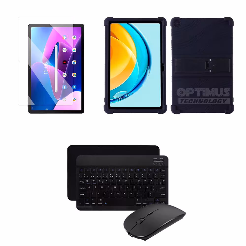 Kit Vidrio templado + Case Forro Protector + Teclado y Mouse Bluetooth para Tablet Lenovo M10 3rth gen (TB125FU) 10.6 2022