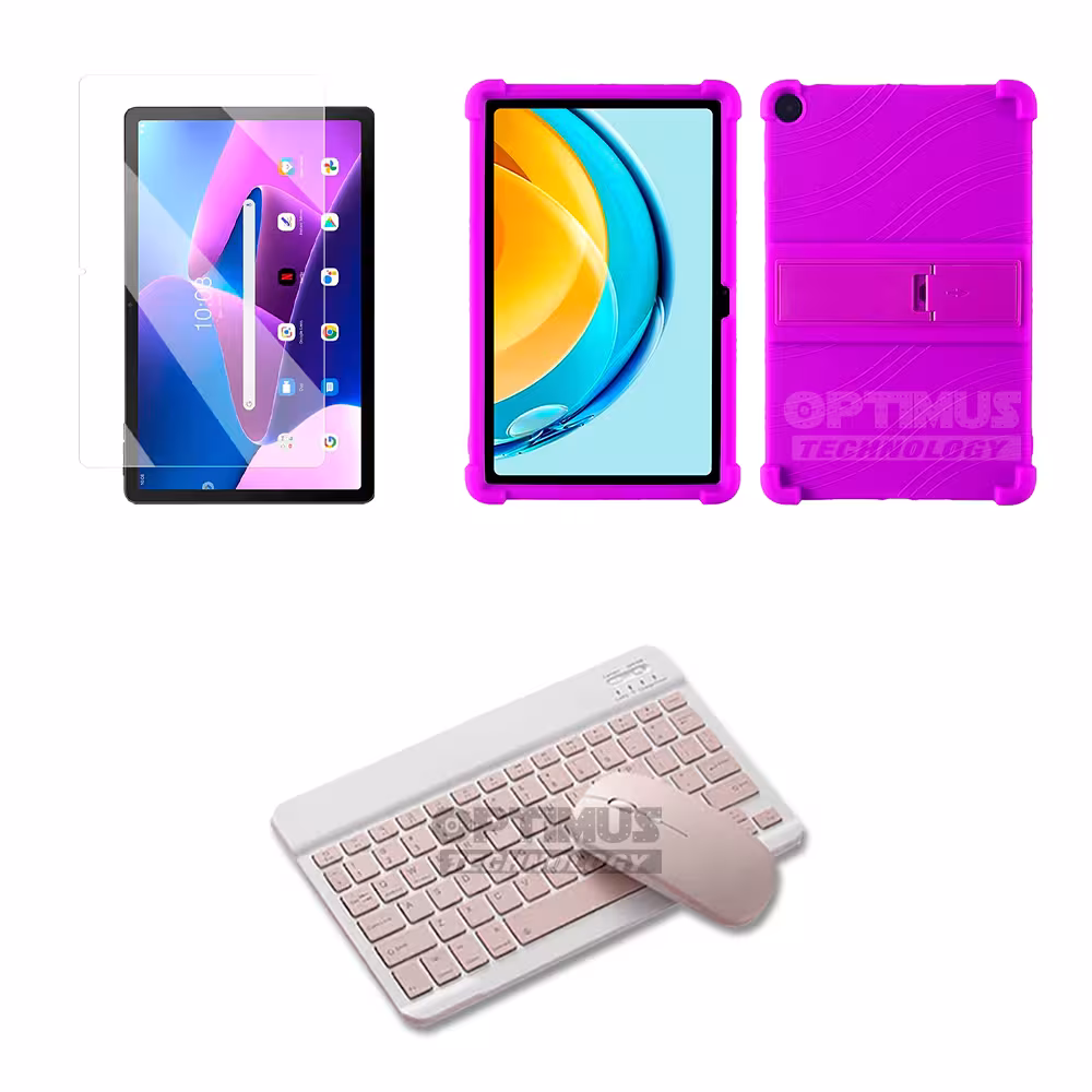 Kit Vidrio templado + Case Forro Protector + Teclado y Mouse Bluetooth para Tablet Lenovo M10 3rth gen (TB125FU) 10.6 2022