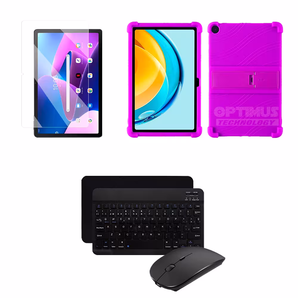 Kit Vidrio templado + Case Forro Protector + Teclado y Mouse Bluetooth para Tablet Lenovo M10 3rth gen (TB125FU) 10.6 2022