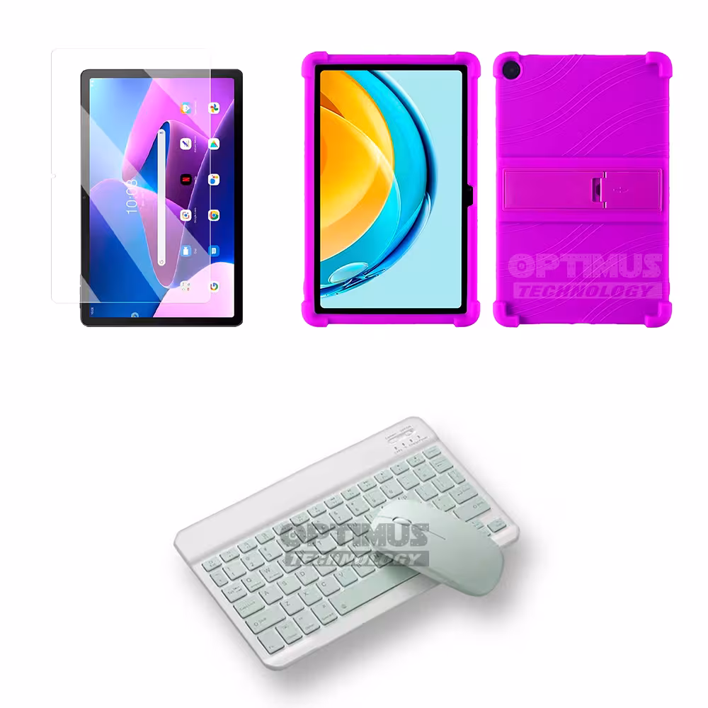 Kit Vidrio templado + Case Forro Protector + Teclado y Mouse Bluetooth para Tablet Lenovo M10 3rth gen (TB125FU) 10.6 2022