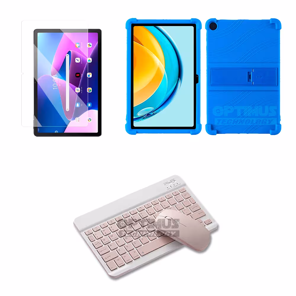 Kit Vidrio templado + Case Forro Protector + Teclado y Mouse Bluetooth para Tablet Lenovo M10 3rth gen (TB125FU) 10.6 2022