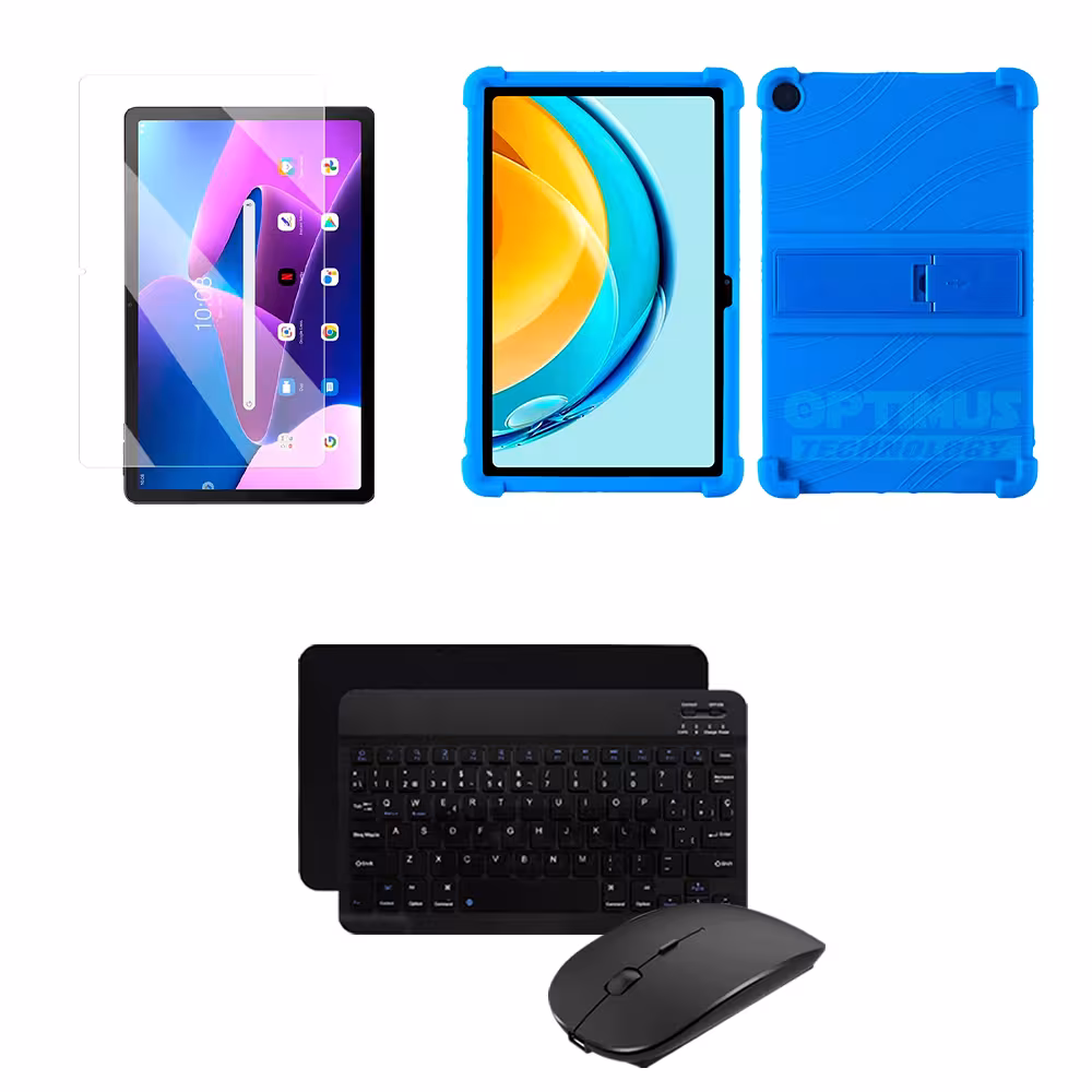 Kit Vidrio templado + Case Forro Protector + Teclado y Mouse Bluetooth para Tablet Lenovo M10 3rth gen (TB125FU) 10.6 2022
