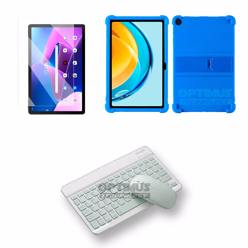 Kit Vidrio templado + Case Forro Protector + Teclado y Mouse Bluetooth para Tablet Lenovo M10 3rth gen (TB125FU) 10.6 2022