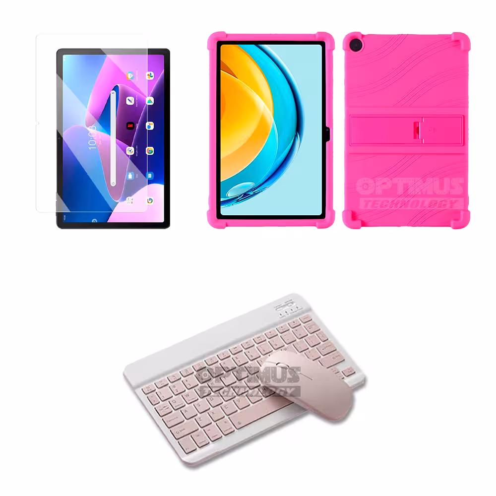 Kit Vidrio templado + Case Forro Protector + Teclado y Mouse Bluetooth para Tablet Lenovo M10 3rth gen (TB125FU) 10.6 2022