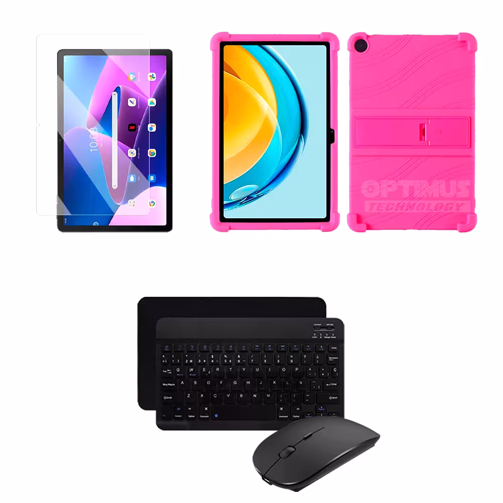 Kit Vidrio templado + Case Forro Protector + Teclado y Mouse Bluetooth para Tablet Lenovo M10 3rth gen (TB125FU) 10.6 2022