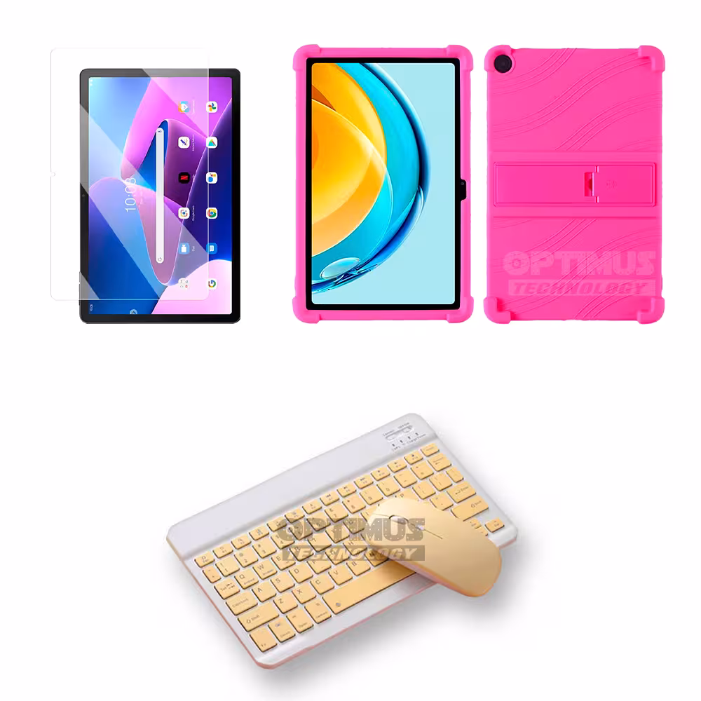 Kit Vidrio templado + Case Forro Protector + Teclado y Mouse Bluetooth para Tablet Lenovo M10 3rth gen (TB125FU) 10.6 2022