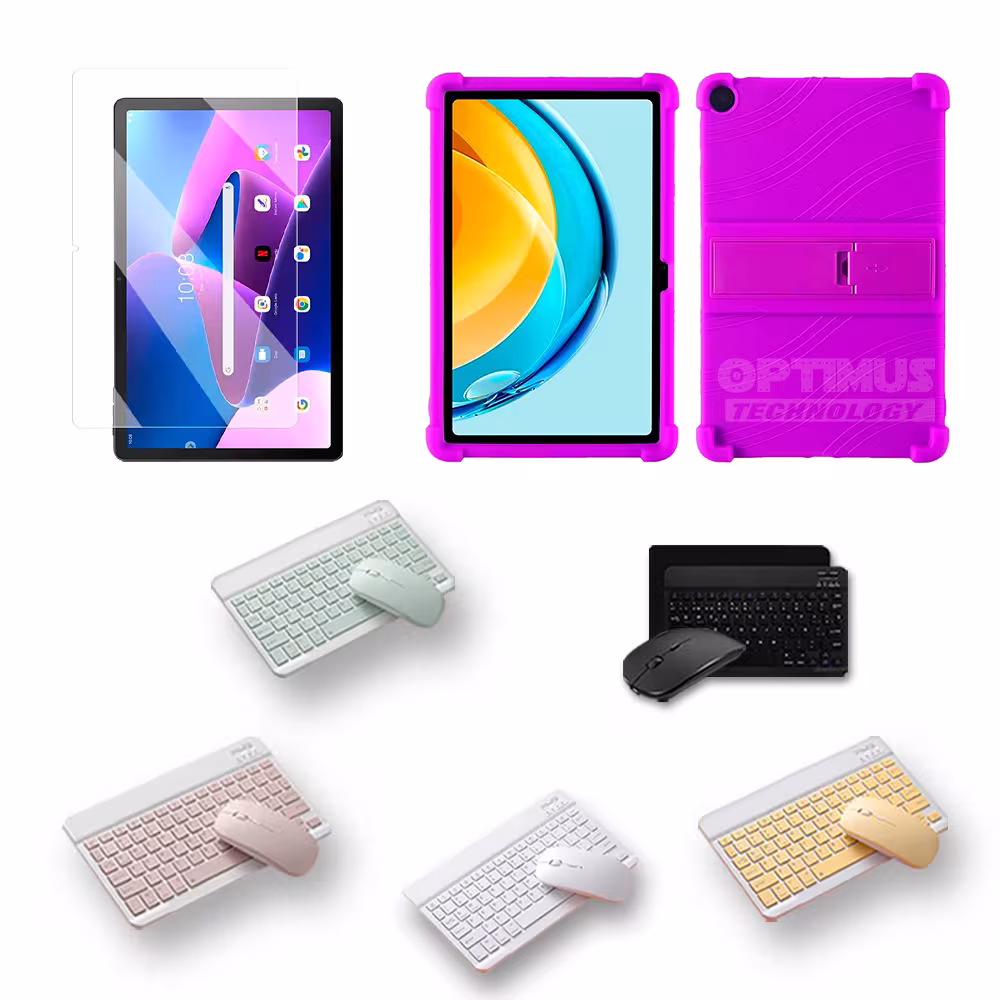 Kit Vidrio templado + Case Forro Protector + Teclado y Mouse Bluetooth para Tablet Lenovo M10 3rth gen (TB125FU) 10.6 2022