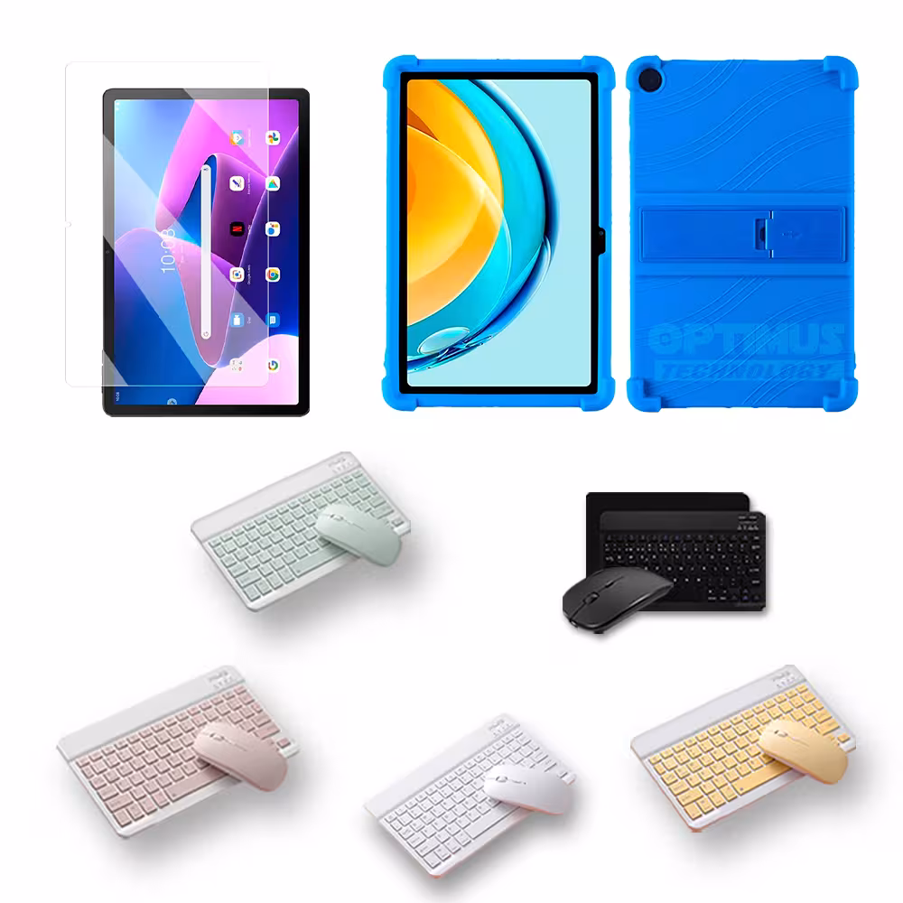 Kit Vidrio templado + Case Forro Protector + Teclado y Mouse Bluetooth para Tablet Lenovo M10 3rth gen (TB125FU) 10.6 2022