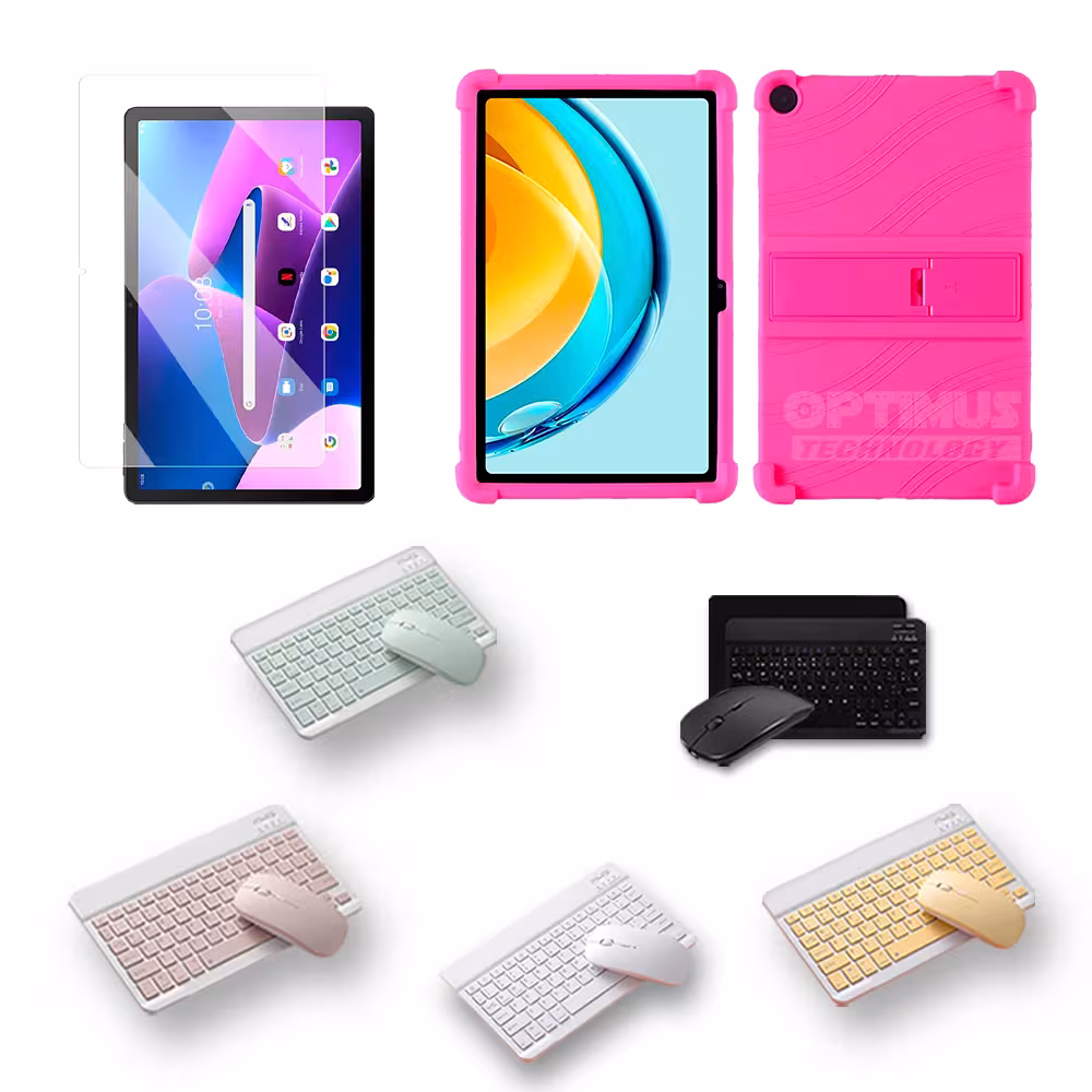 Kit Vidrio templado + Case Forro Protector + Teclado y Mouse Bluetooth para Tablet Lenovo M10 3rth gen (TB125FU) 10.6 2022