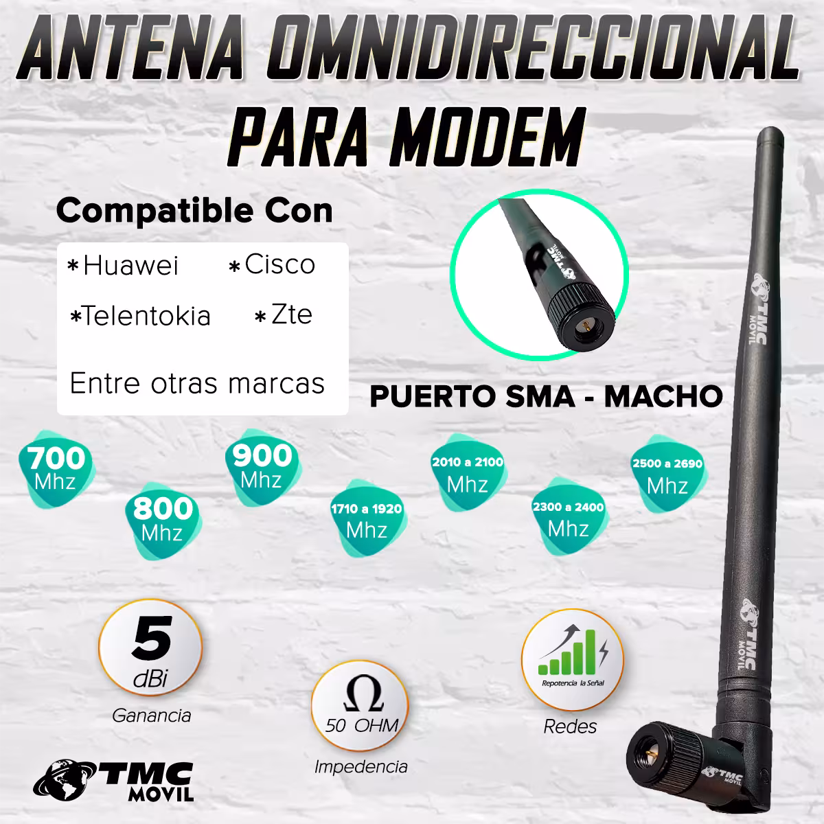 Antena TMC Signal Amplificadora De Señal ONMIDIRECCIONAL Modem Con Puerto SMA-MACHO