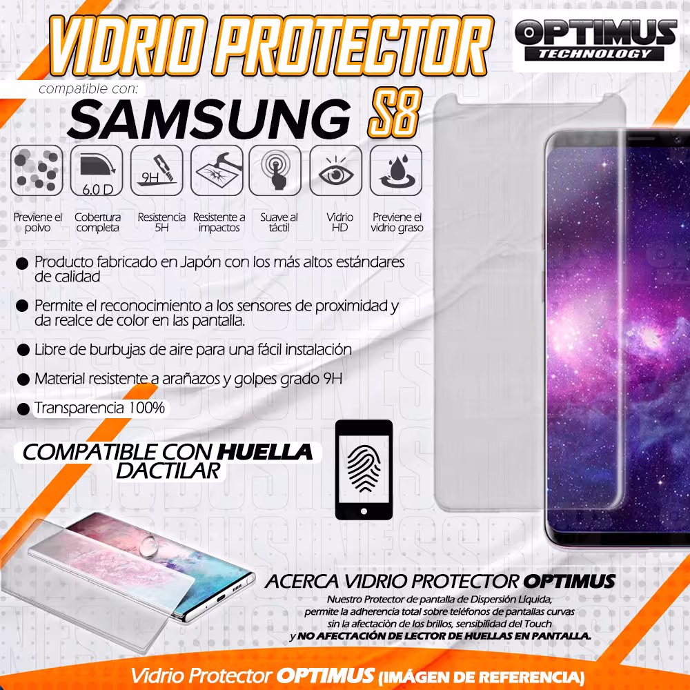 Vidrio UV Protector Templado Compatible Con Huella Samsung para Samsung Galaxy S8