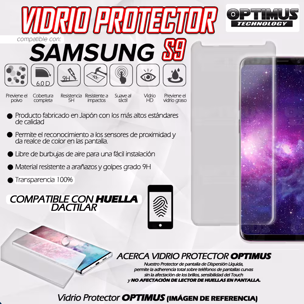 Vidrio UV Protector Templado Compatible Con Huella Samsung para Samsung Galaxy S9