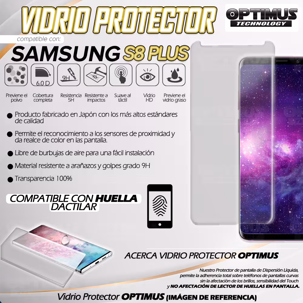 Vidrio UV Protector Templado Compatible Con Huella Samsung para Samsung Galaxy S8 Plus