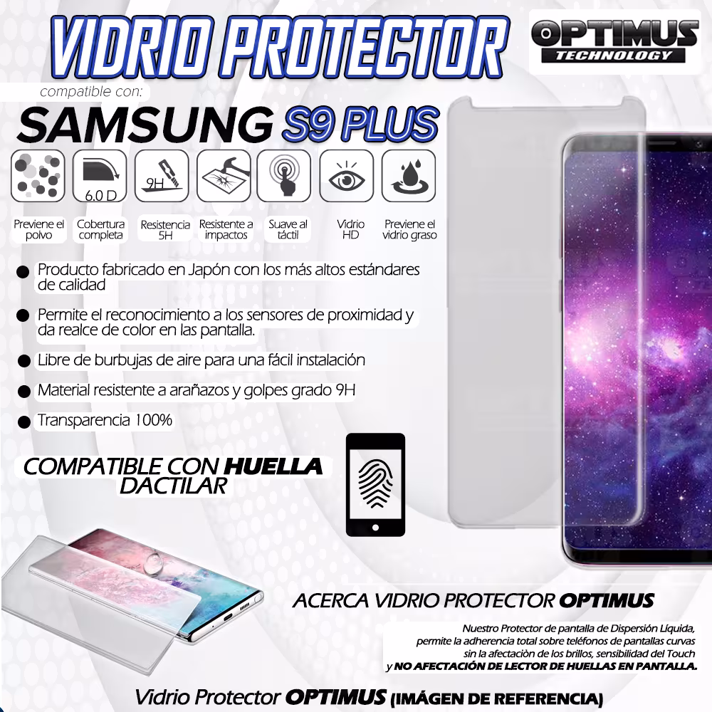Vidrio UV Protector Templado Compatible Con Huella Samsung para Samsung Galaxy S9 Plus