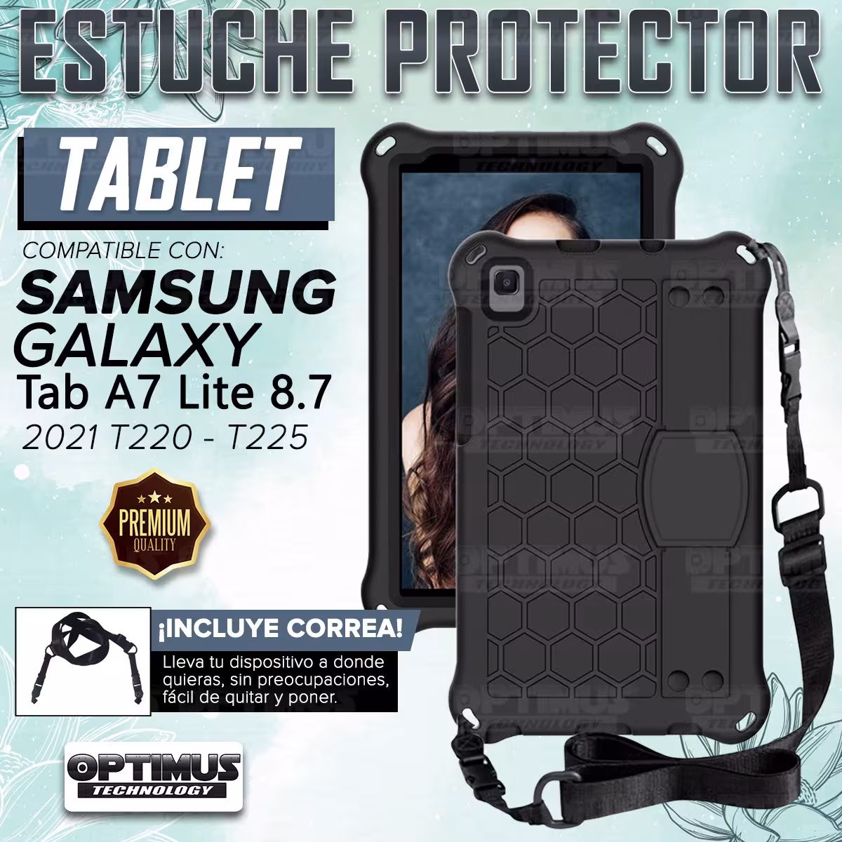 Kit Vidrio Cristal Templado Y Estuche Protector con Correa para Tablet Samsung Galaxy Tab A7 Lite 8.7 2021 T220 - T225
