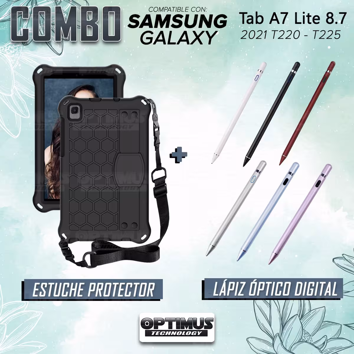 Kit Estuche Protector con Correa Y Lápiz Óptico Digital Stylus Pen para Tablet Samsung Galaxy Tab A7 Lite 8.7 2021 T220 - T225